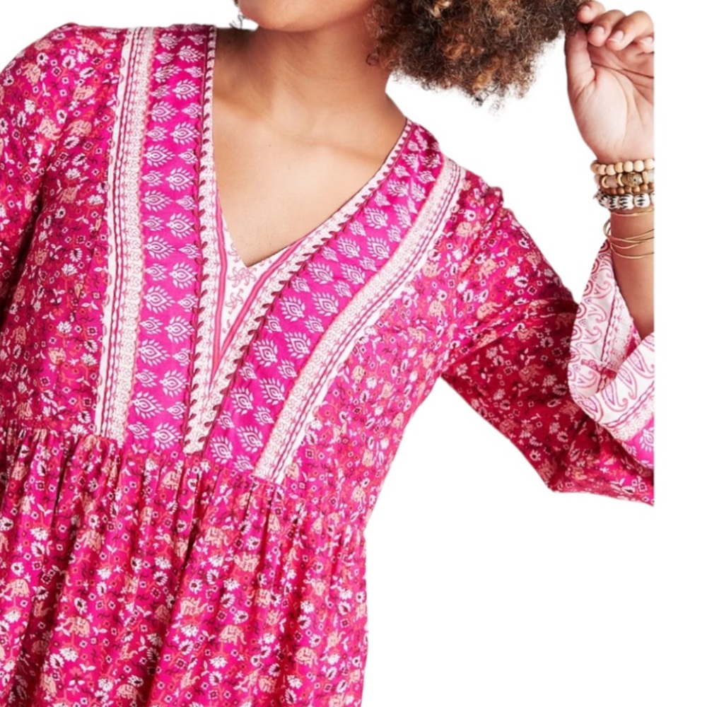 MAEVE x Anthropologie Pink TUNIC Dress BOHO Small - Picture 3 of 7